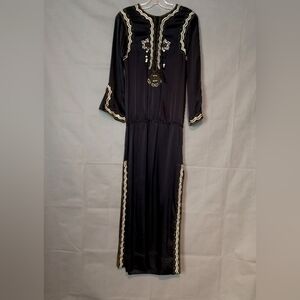 Vintage Embroidered Luxury Silk Satin Kaftan Slip Dress